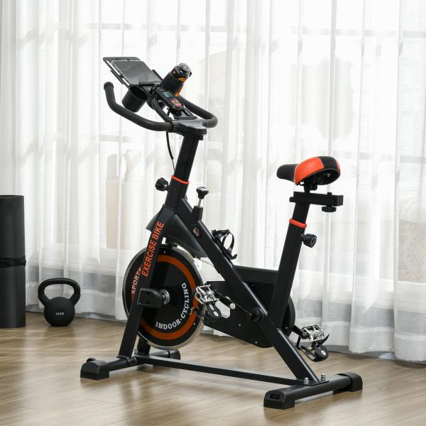 Bicicleta Estática com Resistência Ajustável Volante de Inércia de 8 kg Ecrã LCD Guiador e Assento Ajustável 103x53x100 - 114 cm Preto e Vermelho