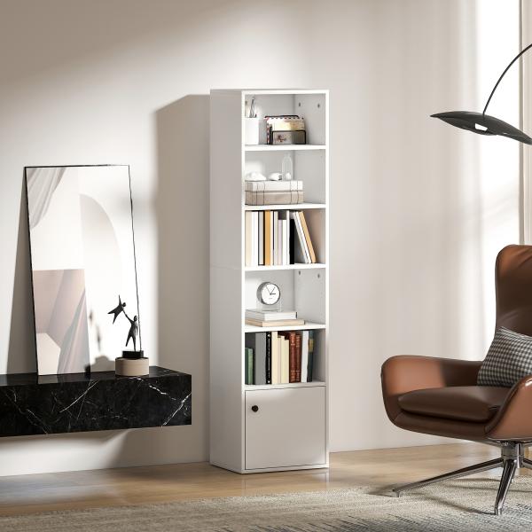 Estante de 6 Níveis Estante para Livros com Prateleiras Ajustáveis e Armário Estante Moderna 40x30x156 cm Branco
