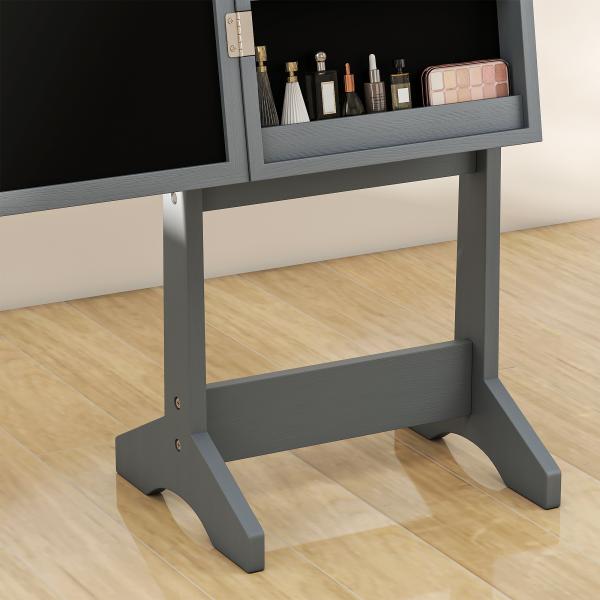 Espelho Joalheiro com Luzes LED Armário para Joias com Ângulo Ajustável Prateleiras Ranuras para Anéis 36x30x136 cm Cinzento
