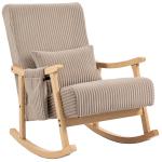 Poltrona Baloiço Moderna em Veludo Cotelê com Apoio para os Braços Almofada Lombar e Bolso Poltrona de Amamentação 65x90x98 cm Castanho Claro