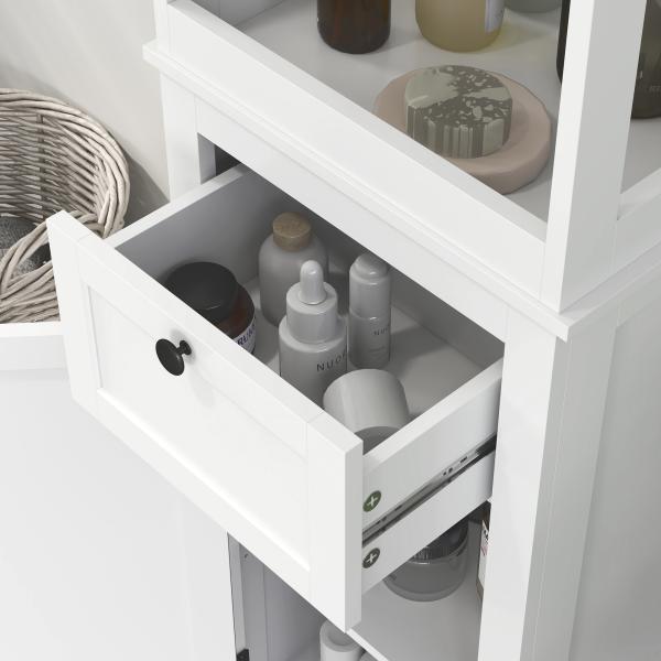 Coluna Casa de Banho Móvel Casa de Banho com Gaveta Porta Prateleira Ajustável e 2 Compartimentos 40x30x165 cm Branco