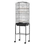 Gaiola para Passáros com Suporte Gaiola Metálica de Aves Canários com 4 Rodas Portas 4 Comedouros 3 Poleiros Bandeja Removível e Prateleira Inferior 46,5x36x157cm Preto