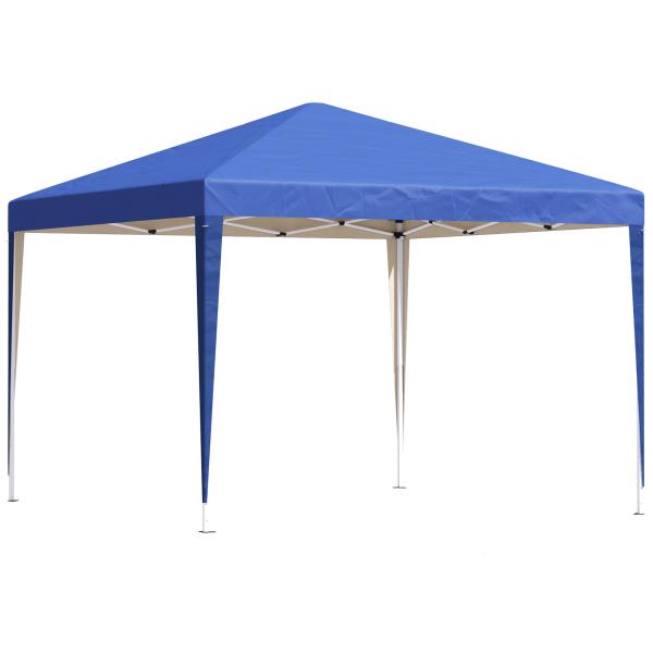 Tenda Dobrável 295x295x255 cm com Bolsa de Transporte Altura Ajustável Anti - UV para Terraço Pátio Azul