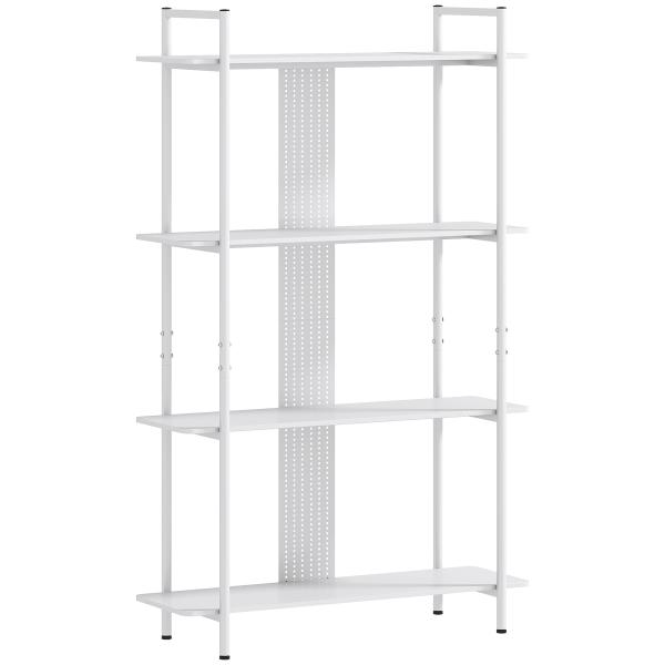 Estante de 4 Níveis Estante para Livros com Painel Perfurado e Estrutura Metálica 100x35x160,5 cm Branco
