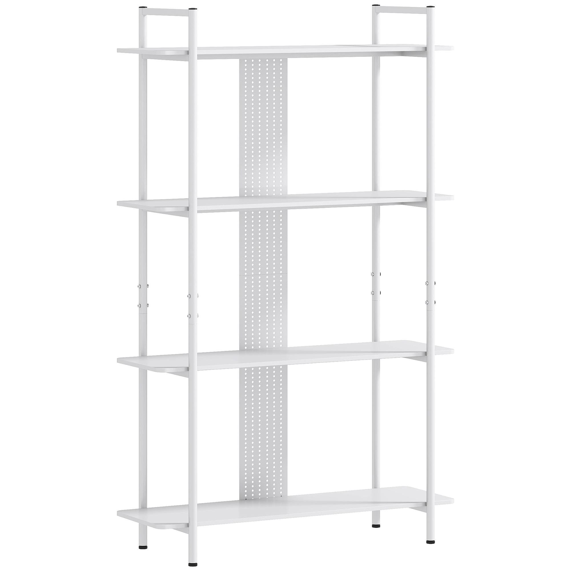Estante de 4 Níveis Estante para Livros com Painel Perfurado e Estrutura Metálica 100x35x160,5 cm Branco