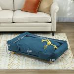 Sofá para Cães Grandes Cama Elevada para Cães com Pés de Madeira e Almofada Lavável 96x66x24 cm Azul Escuro