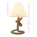 Candeeiro de Mesa LED com Base de Metal Corda de Linho e Ecrã de Tecido Suporte para Lâmpada E27 Ø28x45,5 cm Marrom Bege