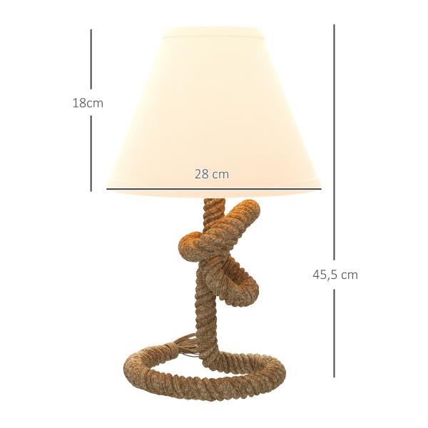Candeeiro de Mesa LED com Base de Metal Corda de Linho e Ecrã de Tecido Suporte para Lâmpada E27 Ø28x45,5 cm Marrom Bege