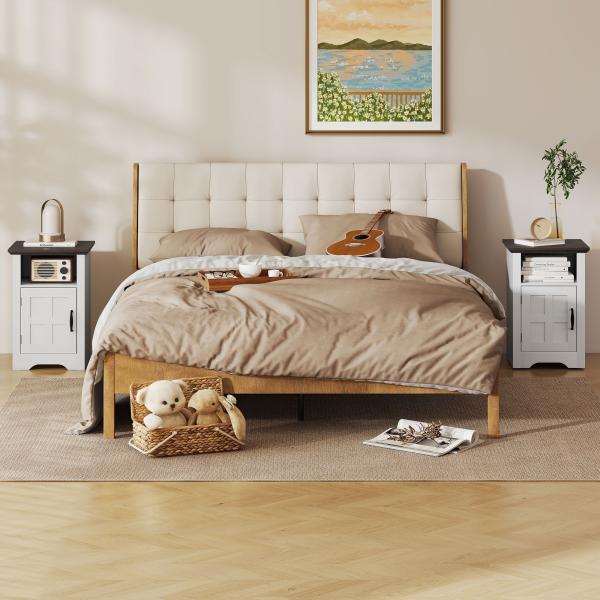 Conjunto de 2 Mesas Auxiliares para Sala Mesas de Cabeceira com Porta Estilo Celeiro e Prateleira Aberta 40x35x60 cm Branco