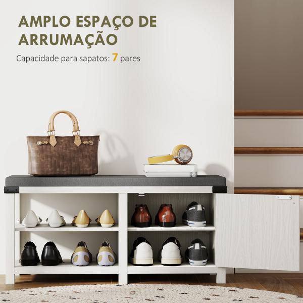 Banco Sapateira Rústico Organizador de Sapatos com Compartimentos para 7 Pares de Sapatos 100x40x48 cm Branco com Veios e Cinza