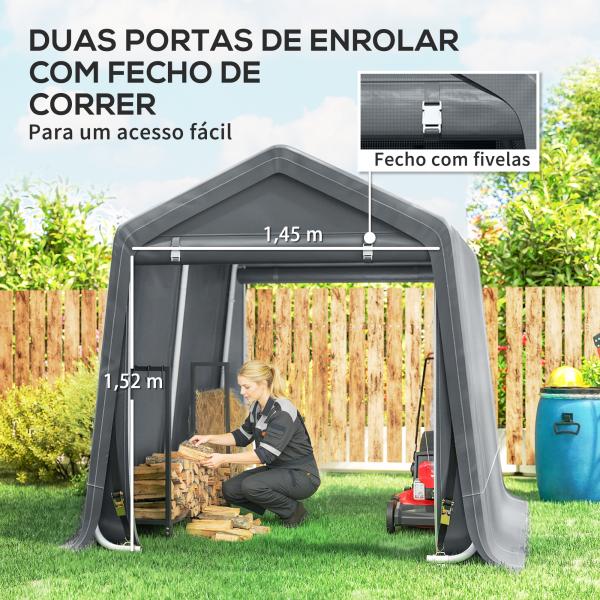 Tenda de Jardim para Bicicletas com Estrutura Metálica, 2 Portas com Fecho, Impermeável, Anti - UV, 2,4x2x2 m, Cinzento Escuro