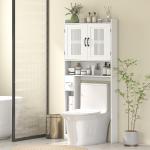 Armário sobre Sanita com Prateleira Ajustável 2 Portas Suporte para Papel Higiênico Armário para Máquina de Lavar 80x19,5x170 cm Branco