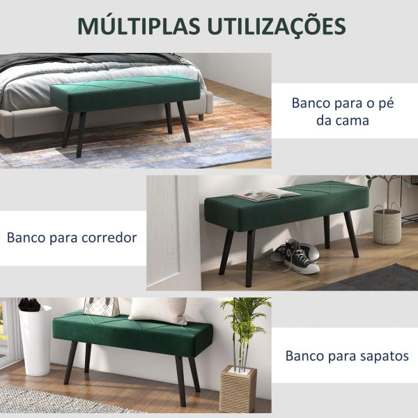 Banco de Pé de Cama Multifuncional e Moderno Banco de Dormitório com Pés de Aço e Assento Acolchoado 100x36x45 cm Verde