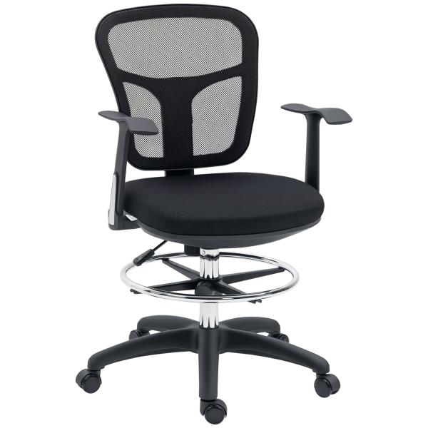 Cadeira de Escritório Ergonómica com Apoio para os Braços Apoio para os Pés e Assento Ajustáveis 59x59x95 - 115cm Preto