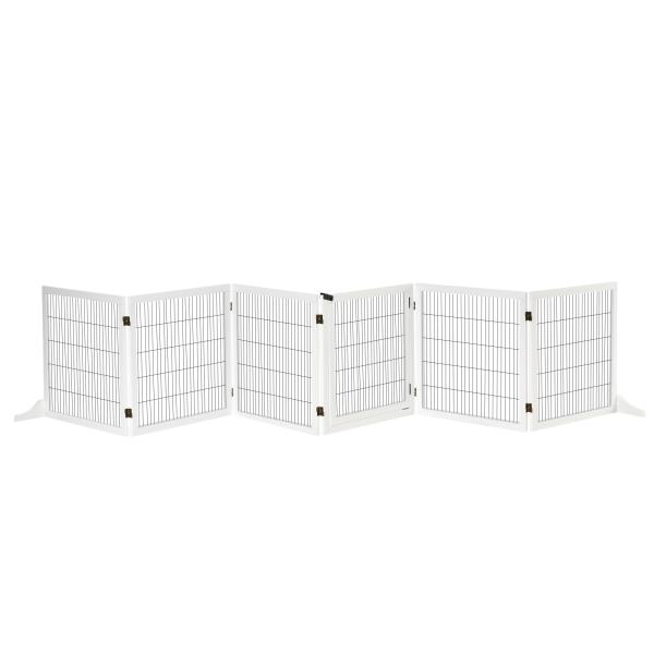 Barreira de Segurança para Cães de Madeira Dobrável para Cães Pequenos e Médios com 6 Painéis 432x36x70 cm Branco