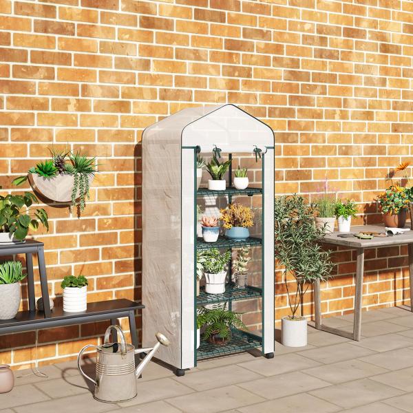 Estufa de Jardim com 4 Prateleiras e Cobertura de PE Estufa de Aço para Cultivo de Plantas Flores 69x50x165 cm Branco