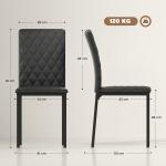 Conjunto de 4 Cadeiras de Sala de Jantar Estofadas com Pés de Metal Cadeiras Modernas 41x50x91 cm Preto