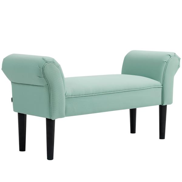 Banco de Pé de Cama Estofado em Linho Sintético com Pés de Madeira Braços e Assento Acolchoado, Verde Claro