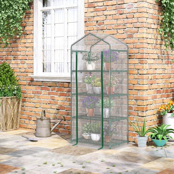 Estufa de Jardim com 4 Prateleiras e Cobertura de PE Estufa de Aço para Cultivo de Plantas Flores 70x50x160cm Branco