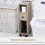Armário de Casa de Banho para Espaço Reduzido com Rodas Prateleiras Abertas Armário e Gaveta 18x30x68,5 cm Madeira