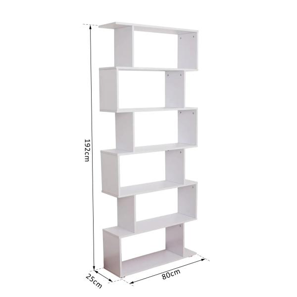 Estante Moderna com 6 prateleiras em forma de S Madeira 80 x 25 x 192 cm branco
