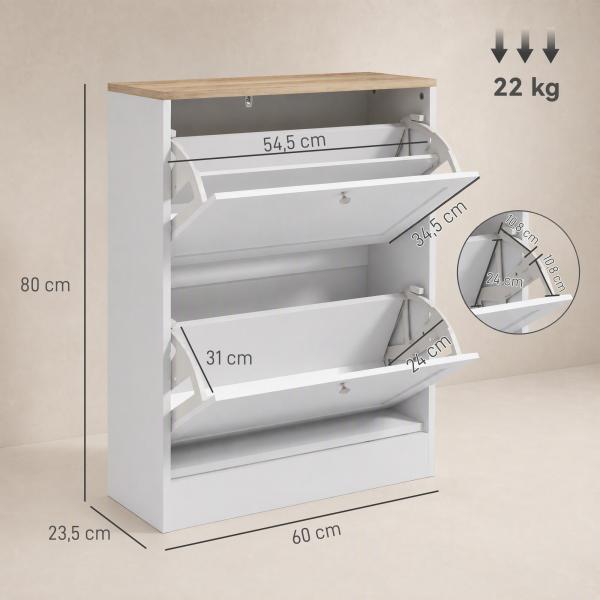 Sapateira Estreita com 2 Portas Sapateira para Entrada com Prateleiras Ajustáveis para 12 Pares de Sapatos 60x24x80 cm Branco