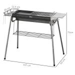 Barbecue a Carvão Portátil com Grelha de Aço Inoxidável Prateleira para Temperos e Prateleira de Armazenamento 96x61x72 cm Preto