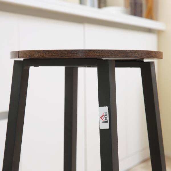Conjunto de 2 Bancos Altos de Cozinha Bancos de Bar com Pés de Aço e Apoio para os Pés 32,5x32,5x65 cm Madeira e Preto