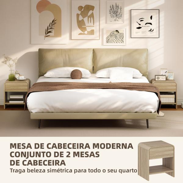 Conjunto de 2 Mesas de Cabeceira Nórdicas com Cantos Arredondados Gaveta e Prateleira Aberta 40x35x45 cm Madeira