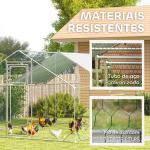 Galinheiro para Exterior 3x4 m Galinheiro de Aço Galvanizado com Comedouro Suspenso Tipo Espeto Poleiro Anti - UV Prata