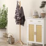 Cabide de Pé de Madeira com 8 Ganchos para Pendurar Roupa e Bolsas Forma de Árvore para Corredor Entrada 40x40x165 cm Natural