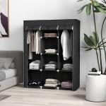 Roupeiro de Tecido Dobrável com 8 Prateleiras de Armazenamento e 2 Barras de Pendurar 125x43x162,5 cm Preto