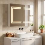 Armário Casa de Banho com Espelho e Luz LED Interruptor Tátil e Cor da Luz Ajustável 80x15x65 cm Branco Brilhante