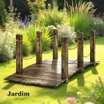 Ponte de Jardim de Madeira 1,51 m Ponte Decorativa para Lagos Rústica com Corrimões de Segurança Carbonizada