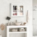 Armário Casa de Banho de Parede com 2 Portas de Vidro e Prateleira Móvel Suspenso de Casa de Banho 60x19,5x54cm Branco