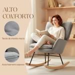 Poltrona Baloiço Estofada em Chenilla com Pés de Madeira de Faia e Apoio para os Braços para Lactância 71x98,5x97 cm Cinzento claro