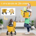 Balde de Esfregona com Rodas Espremedor Desmontável de Pressão para Baixo Capacidade 26 L Inclui Esfregona e Asa 45x31x90 cm Amarelo