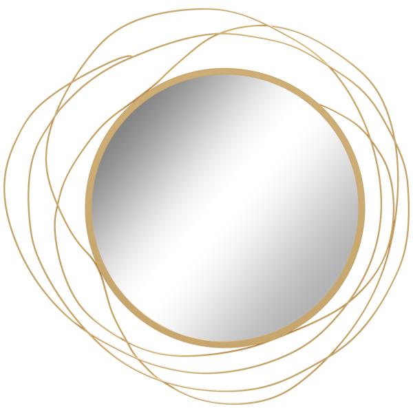 Espelho Decorativo de Parede Adorno de Parede Metálico Ø65 cm com Ganchos para Sala de Estar Quarto Corredor Dourado