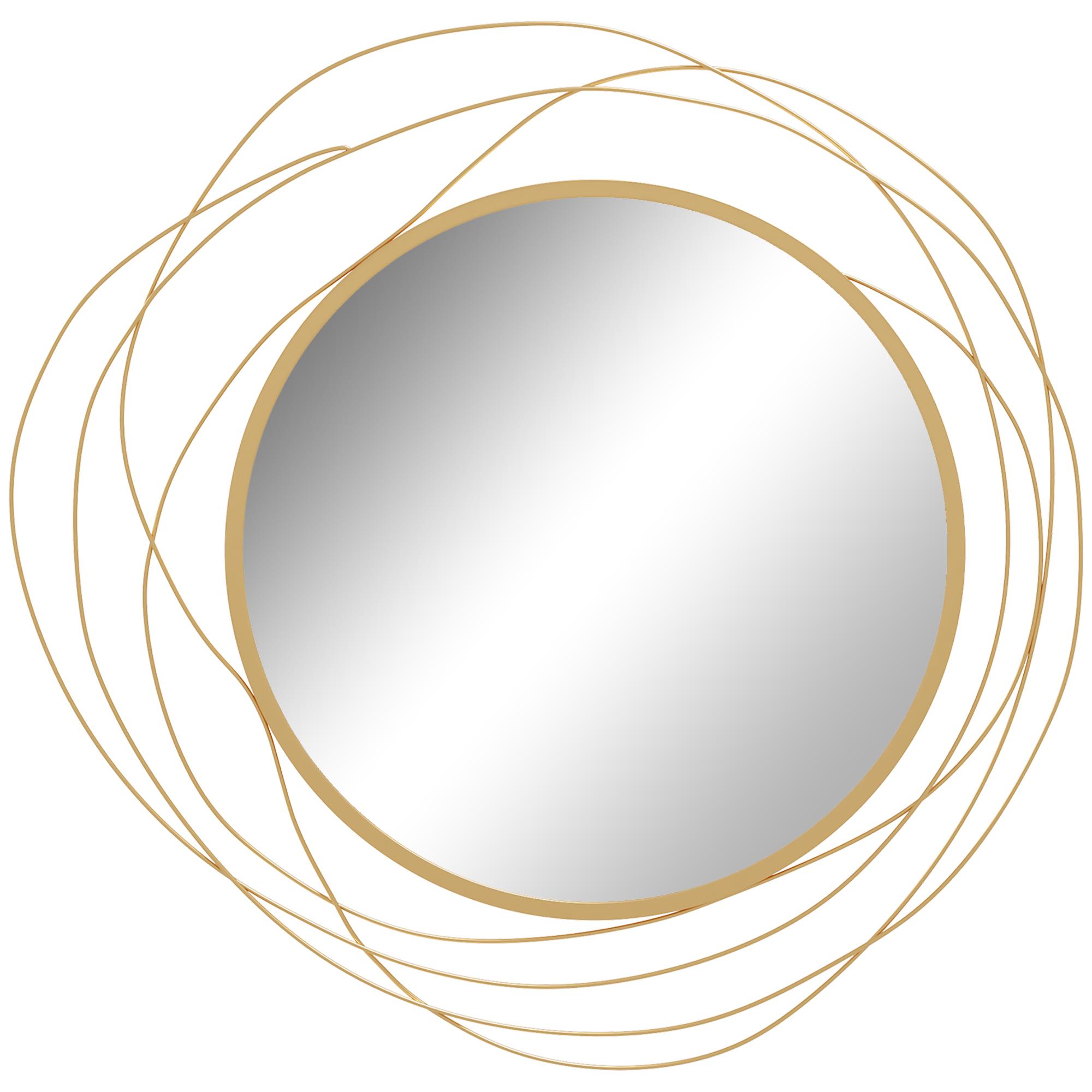Espelho Decorativo de Parede Adorno de Parede Metálico Ø65 cm com Ganchos para Sala de Estar Quarto Corredor Dourado