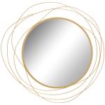 Espelho Decorativo de Parede Adorno de Parede Metálico Ø65 cm com Ganchos para Sala de Estar Quarto Corredor Dourado