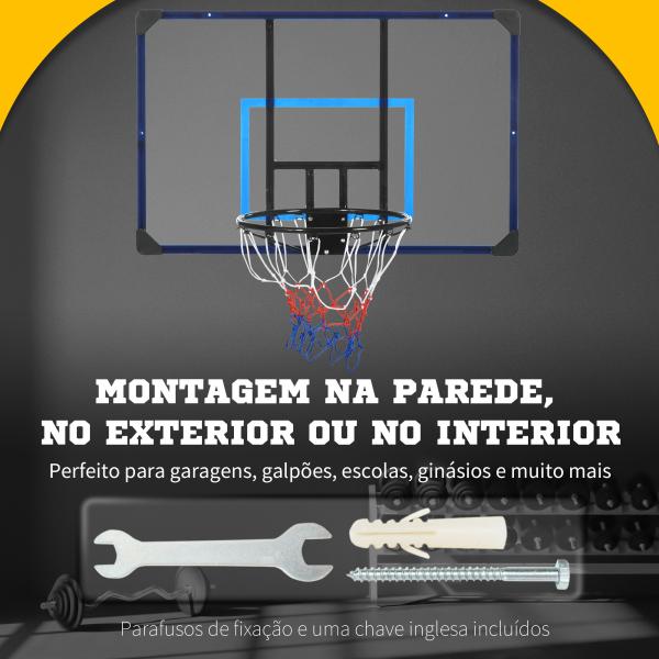 Tabela de Basquetbol de Parede Cesta de Basquetebol para Exterior 113x61x73 cm Azul e Preto