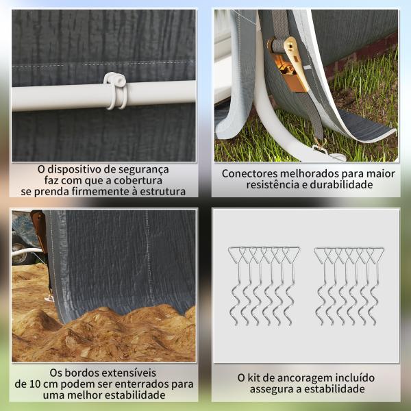 Tenda de Jardim para Bicicletas com Estrutura Metálica, 2 Portas com Fecho, Impermeável, Anti - UV, 2,4x2x2 m, Cinzento Escuro