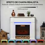 Lareira Elétrica com Efeito de Chama 3D e Tira de Luz LED RGB 1800W Temporizador para 30 m² 105x27x97 cm Branca