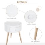 Mesa Apoio Redonda com 1 Gaveta Borda Elevada e 3 Pés de Madeira Estilo Moderno Ø38x45 cm Branco