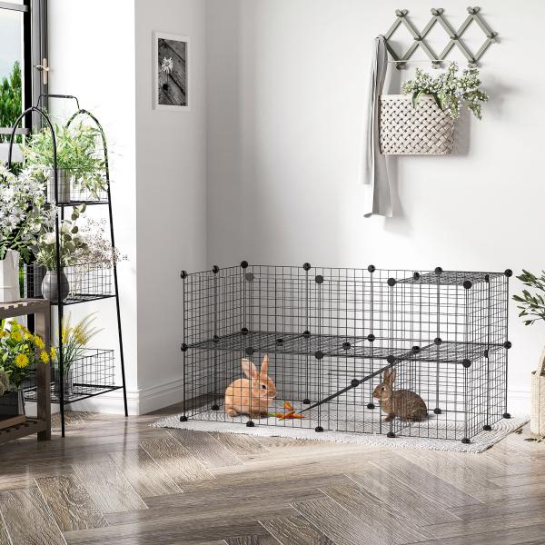 Recinto de Metal para Pequenos Animais de Estimação com 36 Painéis Desmontável DIY 146x73x73 cm Preto