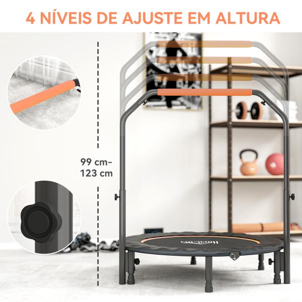 Trampolim Fitness Ø114 Trampolim Dobrável com Pega Ajustável em 4 Níveis Estrutura de Aço Preto e Laranja