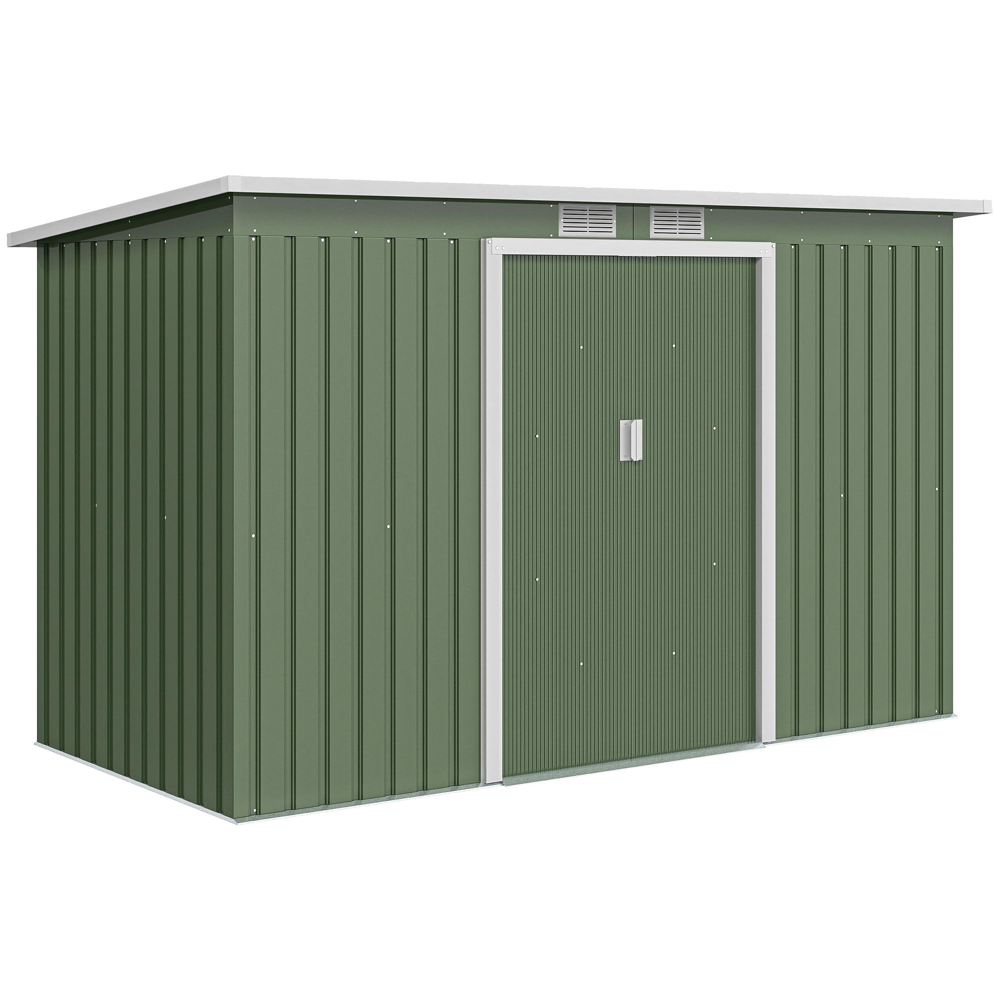 Abrigo de Jardim 280x130x172cm Abrigo de Exterior de Aço Galvanizado com Porta Corredeira e Ventilações Verde Claro