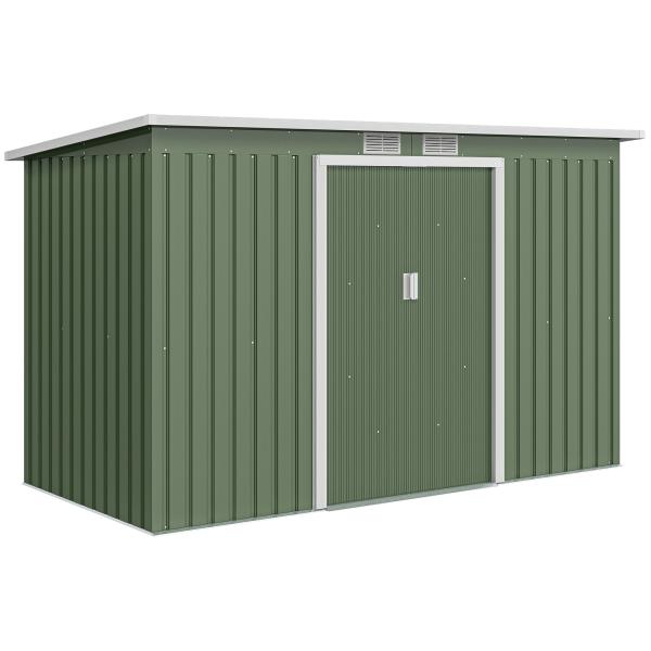 Abrigo de Jardim 280x130x172cm Abrigo de Exterior de Aço Galvanizado com Porta Corredeira e Ventilações Verde Claro