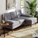 Sofá de Canto com Chaise Longue em Forma de L Estofado em Poliéster para Sala Capacidade 250 kg 215x142x88 cm Cinza