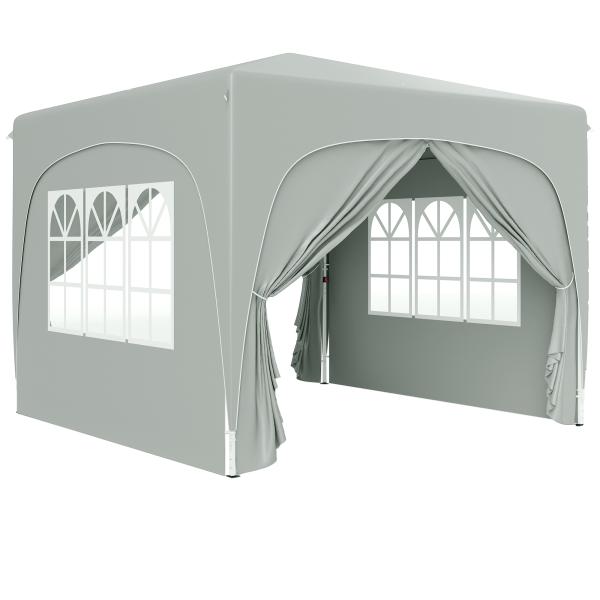Tenda Dobrável 3x3 m com Painéis Laterais UPF50+ Tenda de Jardim com Altura Ajustável e Bolsa de Transporte Cinza Claro